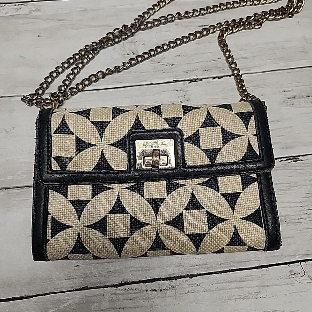 Spartina 449 Kiawah Black/White Linen/Leather Small Clutch/Crossbody Bag - Picture 2 of 10